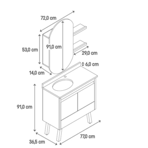 Balcão de Banheiro Leni – Fendi com Madeiral Travertino- 80cm – Gaam